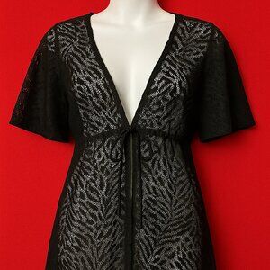 Catalina Black Lace Swim Cover Up Size L Sheer Short Sleeve Beach Pool Resort